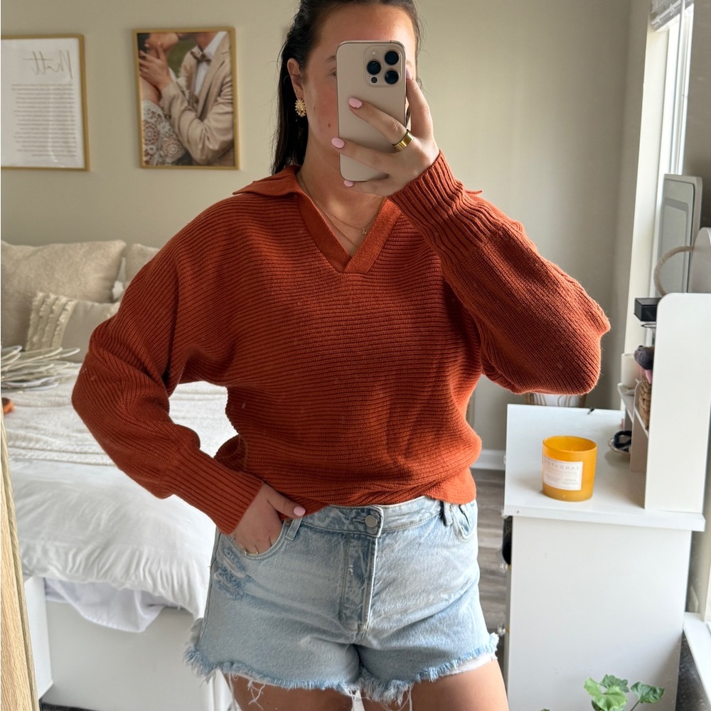 Women's Orange V-Neck Sweater